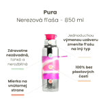 Nerezová fľaša do školy so športovým uzáverom Pura - ružovo/biela 850 ml – Obrázok 2