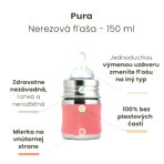 Nerezová dojčenská fľaša Pura - rose 150 ml – Obrázok 2