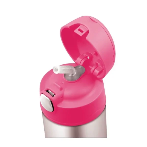 Detská termoska so slamkou Thermos - ružovo nerezová 470 ml